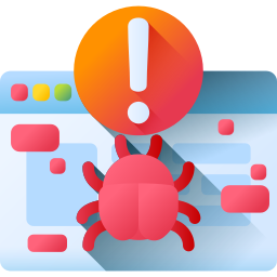 A magnifying glass over a computer bug icon