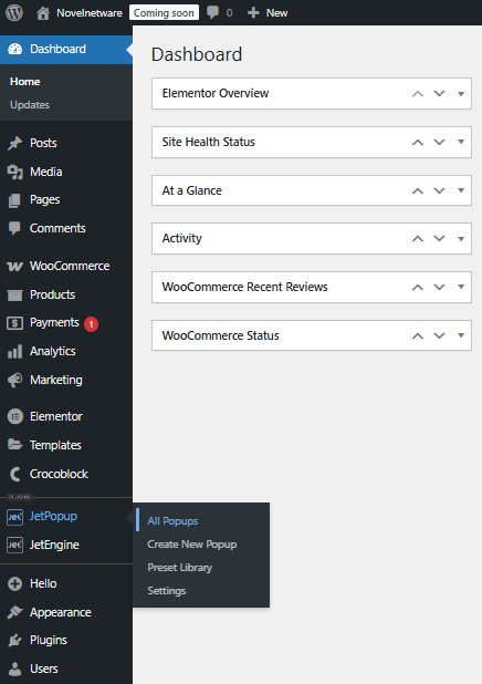 JetPopup dashboard - All Popups screen