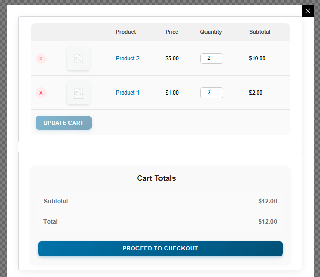 Final live cart popup with real-time updates